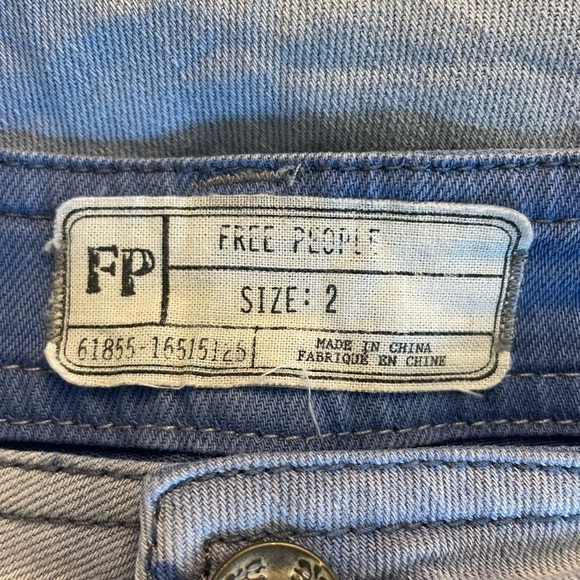 Free People Solid Blue Mountaineer Relaxed Fit Button Fly Distressed Denim Jeans - Picture 9 of 10